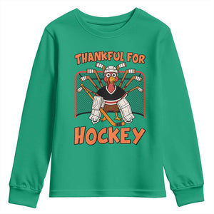 Thankful For Hockey Youth Sweatshirt Funny Turkey Ice Hockey Player Gift TS12 Irish Green Print Your Wear