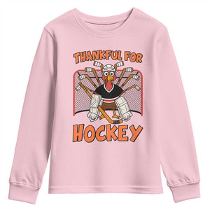 Thankful For Hockey Youth Sweatshirt Funny Turkey Ice Hockey Player Gift TS12 Light Pink Print Your Wear
