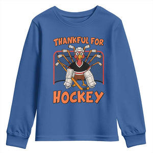 Thankful For Hockey Youth Sweatshirt Funny Turkey Ice Hockey Player Gift TS12 Royal Blue Print Your Wear