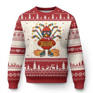 Funny Turkey Ice Hockey Gift Ugly Christmas Sweater Thankful For Hockey TS12 Beige Red Print Your Wear