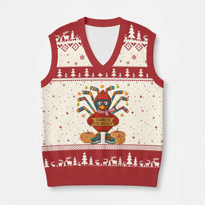 Funny Turkey Ice Hockey Gift V-Neck Knit Sweater Vest Thankful For Hockey TS12 Beige Red Print Your Wear