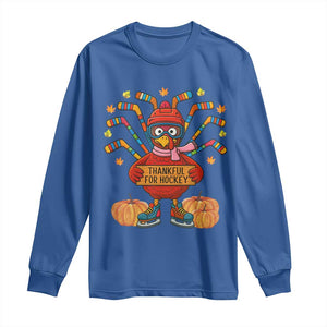 Funny Turkey Ice Hockey Gift Long Sleeve Shirt Thankful For Hockey TS12 Royal Blue Print Your Wear