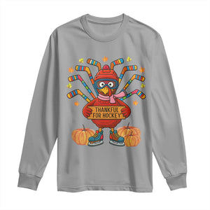 Funny Turkey Ice Hockey Gift Long Sleeve Shirt Thankful For Hockey TS12 Sport Gray Print Your Wear