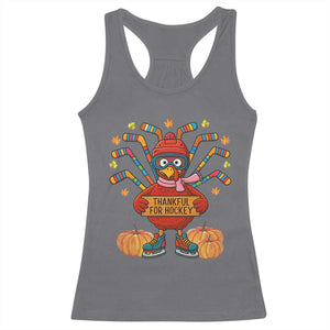 Funny Turkey Ice Hockey Gift Racerback Tank Top Thankful For Hockey TS12 Charcoal Print Your Wear