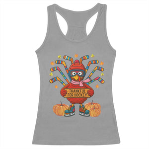 Funny Turkey Ice Hockey Gift Racerback Tank Top Thankful For Hockey TS12 Sport Gray Print Your Wear