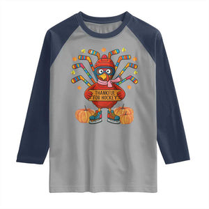 Funny Turkey Ice Hockey Gift Raglan Shirt Thankful For Hockey TS12 Sport Gray Navy Print Your Wear