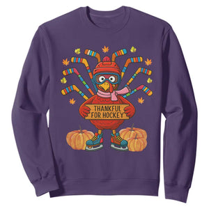 Funny Turkey Ice Hockey Gift Sweatshirt Thankful For Hockey TS12 Purple Print Your Wear