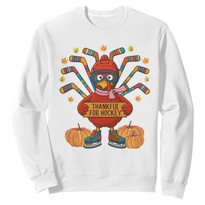 Funny Turkey Ice Hockey Gift Sweatshirt Thankful For Hockey TS12 White Print Your Wear