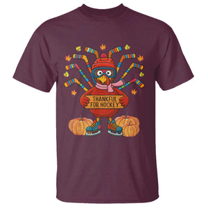 Funny Turkey Ice Hockey Gift T Shirt Thankful For Hockey TS12 Maroon Print Your Wear