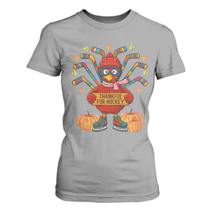 Funny Turkey Ice Hockey Gift T Shirt For Women Thankful For Hockey TS12 Sport Gray Print Your Wear