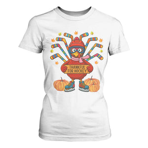 Funny Turkey Ice Hockey Gift T Shirt For Women Thankful For Hockey TS12 White Print Your Wear