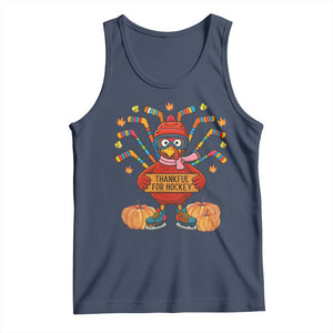 Funny Turkey Ice Hockey Gift Tank Top Thankful For Hockey TS12 Navy Print Your Wear