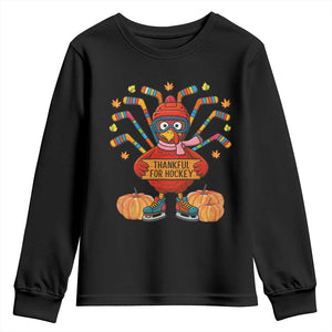 Funny Turkey Ice Hockey Gift Youth Sweatshirt Thankful For Hockey TS12 Black Print Your Wear