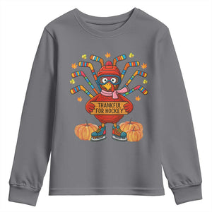 Funny Turkey Ice Hockey Gift Youth Sweatshirt Thankful For Hockey TS12 Charcoal Print Your Wear