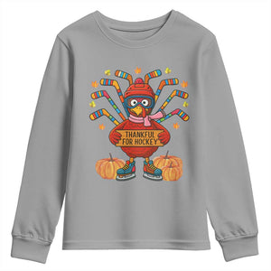 Funny Turkey Ice Hockey Gift Youth Sweatshirt Thankful For Hockey TS12 Sport Gray Print Your Wear
