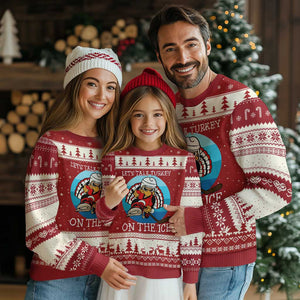 Lets Talk Turkey On The Ice Ugly Christmas Sweater Retro Ocean Blue Ice Hockey Gift TS12 Red Beige Print Your Wear