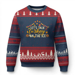 Funny Thanksgiving Ice Hockey Gift Ugly Christmas Sweater Lets Talk Turkey On The Ice TS12 Navy Red Print Your Wear