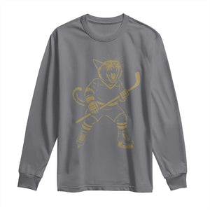 Vintage Cat Playing Hockey Long Sleeve Shirt Kitten Lover Player Gift TS12 Charcoal Print Your Wear