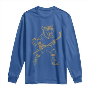 Vintage Cat Playing Hockey Long Sleeve Shirt Kitten Lover Player Gift TS12 Royal Blue Print Your Wear