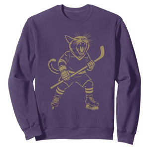 Vintage Cat Playing Hockey Sweatshirt Kitten Lover Player Gift TS12 Purple Print Your Wear
