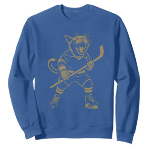 Vintage Cat Playing Hockey Sweatshirt Kitten Lover Player Gift TS12 Royal Blue Print Your Wear
