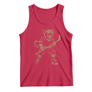 Vintage Cat Playing Hockey Tank Top Kitten Lover Player Gift TS12 Red Print Your Wear