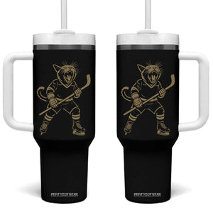Vintage Cat Playing Hockey Tumbler With Handle Kitten Lover Player Gift TS12 One Size: 40 oz Black Print Your Wear