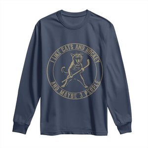 Vintage I Like Cats And Hockey And Maybe Three People Funny Gift Long Sleeve Shirt TS12 Navy Print Your Wear