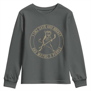 Vintage I Like Cats And Hockey And Maybe Three People Funny Gift Youth Sweatshirt TS12 Dark Heather Print Your Wear