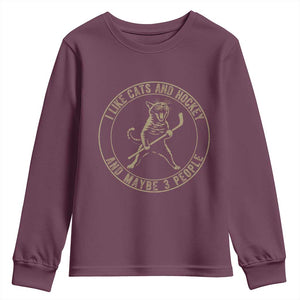 Vintage I Like Cats And Hockey And Maybe Three People Funny Gift Youth Sweatshirt TS12 Maroon Print Your Wear