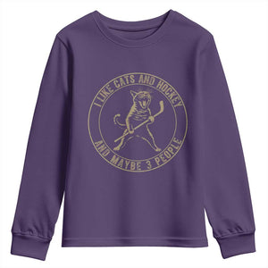 Vintage I Like Cats And Hockey And Maybe Three People Funny Gift Youth Sweatshirt TS12 Purple Print Your Wear