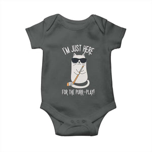 Im Just Here For The Purr Play Baby Onesie Funny Cat Hockey Gift TS12 Dark Heather Print Your Wear
