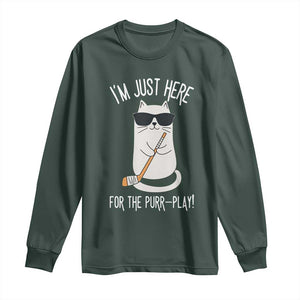 Im Just Here For The Purr Play Long Sleeve Shirt Funny Cat Hockey Gift TS12 Dark Forest Green Print Your Wear