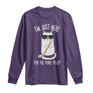 Im Just Here For The Purr Play Long Sleeve Shirt Funny Cat Hockey Gift TS12 Purple Print Your Wear