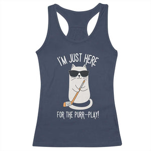 Im Just Here For The Purr Play Racerback Tank Top Funny Cat Hockey Gift TS12 Navy Print Your Wear