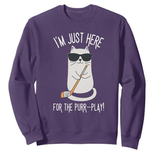 Im Just Here For The Purr Play Sweatshirt Funny Cat Hockey Gift TS12 Purple Print Your Wear