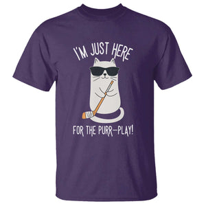 Im Just Here For The Purr Play T Shirt Funny Cat Hockey Gift TS12 Purple Print Your Wear