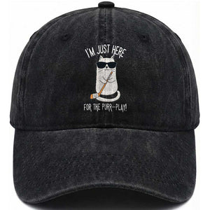 Im Just Here For The Purr Play Washed Cotton Baseball Cap Funny Cat Hockey Gift TS12 Print Your Wear