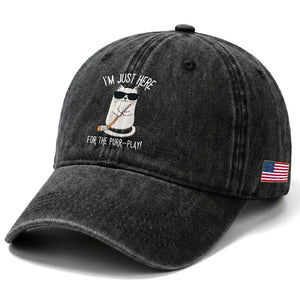 Im Just Here For The Purr Play Washed Cotton Baseball Cap Funny Cat Hockey Gift TS12 Print Your Wear