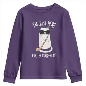 Im Just Here For The Purr Play Youth Sweatshirt Funny Cat Hockey Gift TS12 Purple Print Your Wear