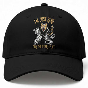 Vintage Cat Hockey Goalie Baseball Cap Funny Im Just Here For The Purr Play Gift TS12 Print Your Wear