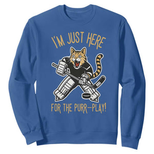 Vintage Cat Hockey Goalie Sweatshirt Funny Im Just Here For The Purr Play Gift TS12 Royal Blue Print Your Wear