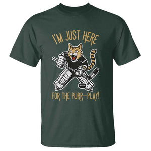 Vintage Cat Hockey Goalie T Shirt Funny Im Just Here For The Purr Play Gift TS12 Dark Forest Green Print Your Wear