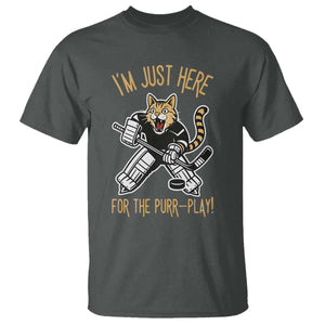 Vintage Cat Hockey Goalie T Shirt Funny Im Just Here For The Purr Play Gift TS12 Dark Heather Print Your Wear