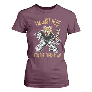 Vintage Cat Hockey Goalie T Shirt For Women Funny Im Just Here For The Purr Play Gift TS12 Maroon Print Your Wear