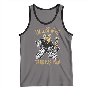 Vintage Cat Hockey Goalie Tank Top Funny Im Just Here For The Purr Play Gift TS12 Deep Heather Black Print Your Wear