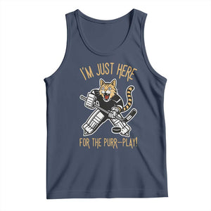 Vintage Cat Hockey Goalie Tank Top Funny Im Just Here For The Purr Play Gift TS12 Navy Print Your Wear