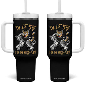 Vintage Cat Hockey Goalie Tumbler With Handle Funny Im Just Here For The Purr Play Gift TS12 One Size: 40 oz Black Print Your Wear