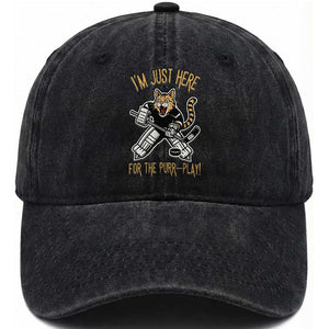 Vintage Cat Hockey Goalie Washed Cotton Baseball Cap Funny Im Just Here For The Purr Play Gift TS12 Print Your Wear