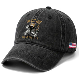 Vintage Cat Hockey Goalie Washed Cotton Baseball Cap Funny Im Just Here For The Purr Play Gift TS12 Print Your Wear